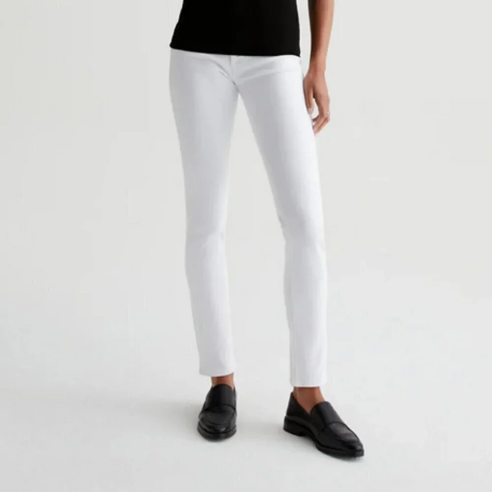 AG Adriano Goldschmied Prima Cigarette Leg Denim Jeans White Dover Stretch Denim